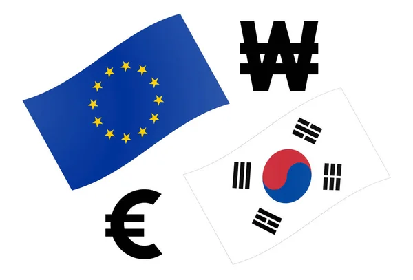 Eurkrw Moeda Forex Par Vetor Ilustração Bandeira Coreia Sul Com —  Vetores de Stock