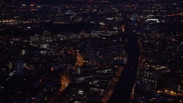 Aerial Night View Oplyste Gader Bygninger Storbyen London – Stock-video