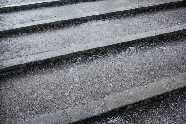 Crystals Salt Stairs Gets Slippery Winter Layer Ice Forms Top — Stock Photo, Image