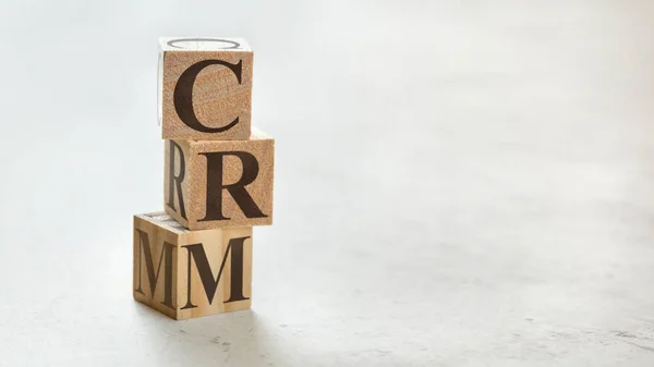 Pile Three Wooden Cubes Letters Crm Meaning Customer Relationship Management — 图库照片