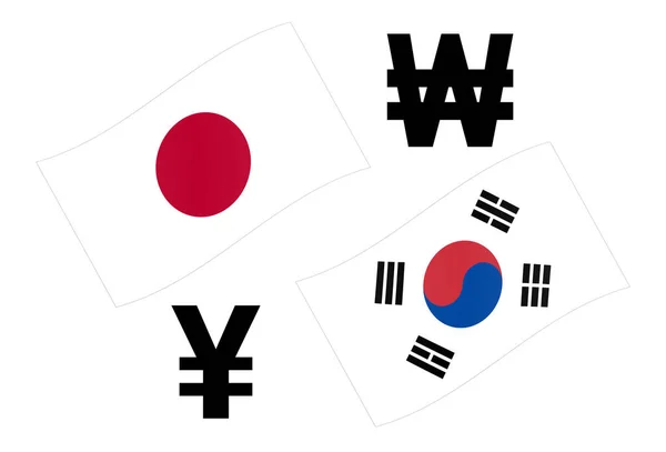 Jpykrw Moeda Forex Par Vetor Ilustração Bandeira Japonesa Coreana Com —  Vetores de Stock