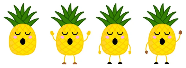 Carino Stile Kawaii Icona Frutta Ananas Gli Occhi Chiusi Bocca — Vettoriale Stock