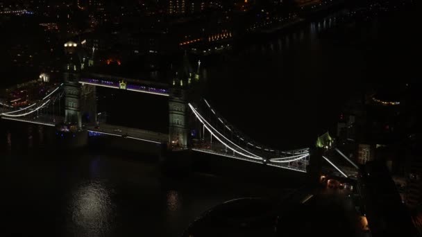 Aerial Night View Tower Bridge River Thames London — Stockvideo