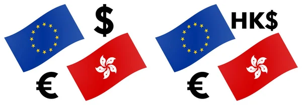 Eurhkd Forex Currency Pair Vector Illustration Hongkong Flag Euro Dollar — Stock Vector