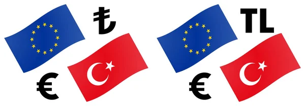 Ilustrasi Vektor Pasangan Mata Uang Eurtry Forex Dan Bendera Turki - Stok Vektor