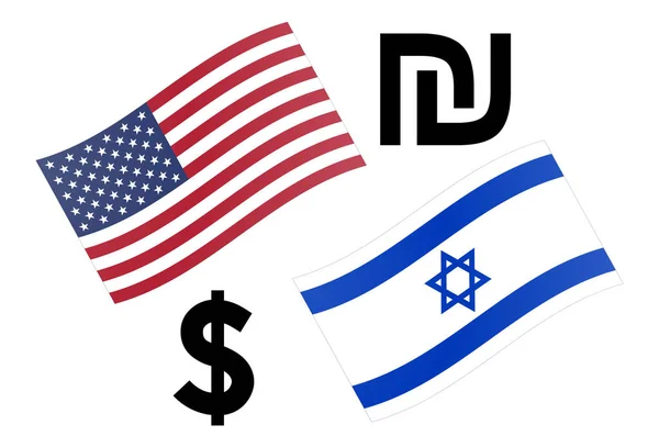 Usdils Forex Currency Pair Example Американський Ізраїльський Прапор Символом Долар — стоковий вектор