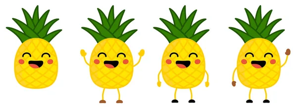 Carino Stile Kawaii Icona Frutta Ananas Gli Occhi Chiusi Sorridente — Vettoriale Stock