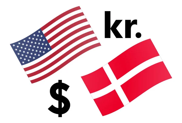 Usddkk Par Divisas Ilustración Vectorial Bandera Americana Danesa Con Símbolo — Vector de stock