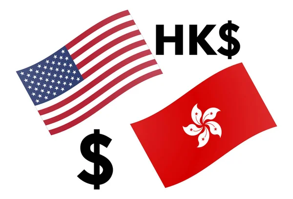 Usdhkd Forex Coppia Valute Vettoriale Illustrazione Bandiera Americana Hong Kong — Vettoriale Stock