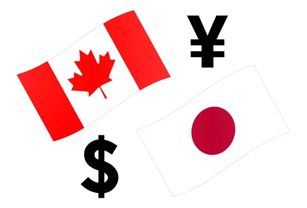 Illustration Des Cadjpy Devisenpaarungspaares Kanadische Und Japanische Flagge Mit Dollar — Stockvektor