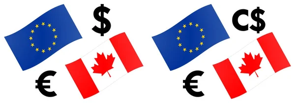 Eurcad外汇对矢量图解 欧盟和加拿大国旗 带有欧元和美元符号 — 图库矢量图片