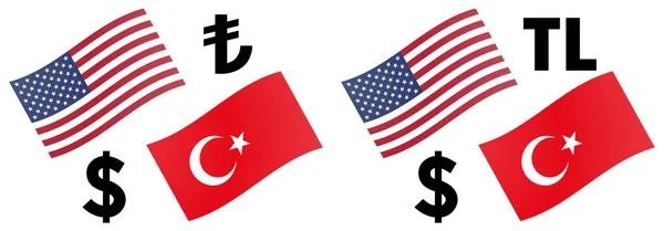 Ilustrasi Vektor Pasangan Mata Uang Usdtry Forex Bendera Amerika Dan - Stok Vektor