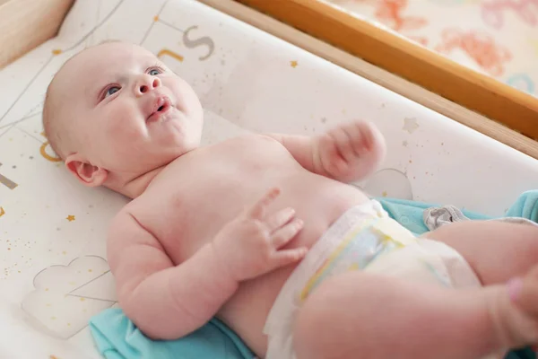 Months Old Infant Boy Lying Changing Desk — Stock Photo, Image
