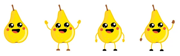 Lindo Estilo Kawaii Icono Fruta Pera Ojos Grandes Sonriendo Con — Archivo Imágenes Vectoriales