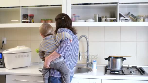 Elfoglalt anya a konyhában — Stock videók