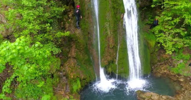 Exciting Cliff Jump — Stock Video