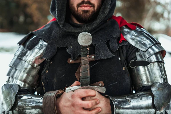 Man knight with a sword — Stock Photo, Image