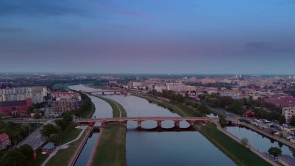 Wrocaw Odra Rivier Zonsondergang — Stockvideo