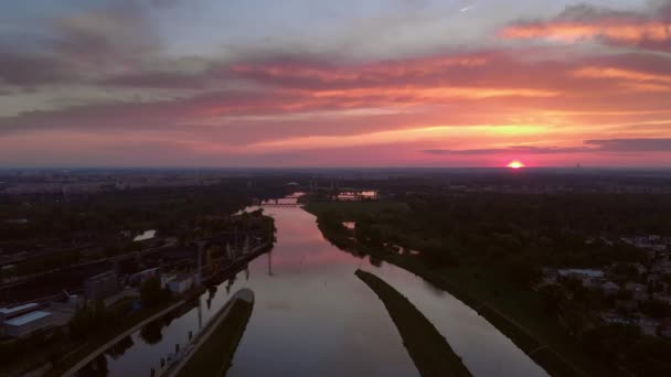 Sonnenuntergang Fluss Wrocaw Odra — Stockvideo