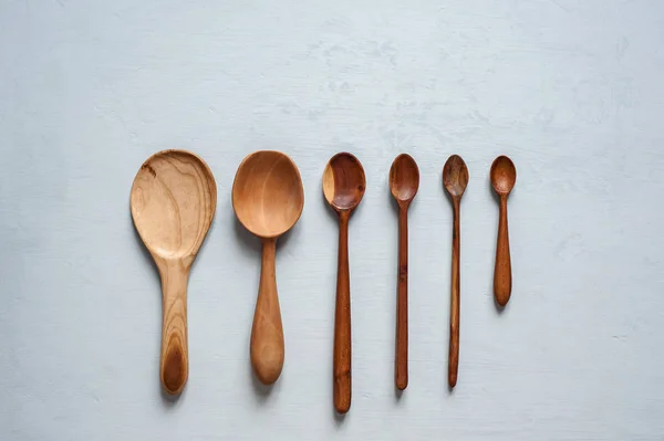 Many Wooden Spoons Handmade Different Sizes — Stock Photo, Image
