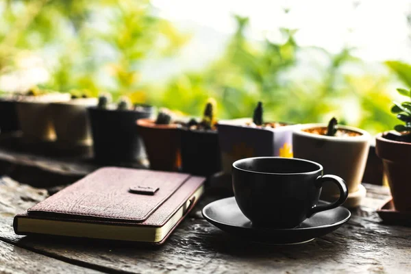 Taza Café Mesa Cerca Libro Mañana —  Fotos de Stock