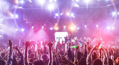 Konser festivalinde elini kaldıran kalabalık