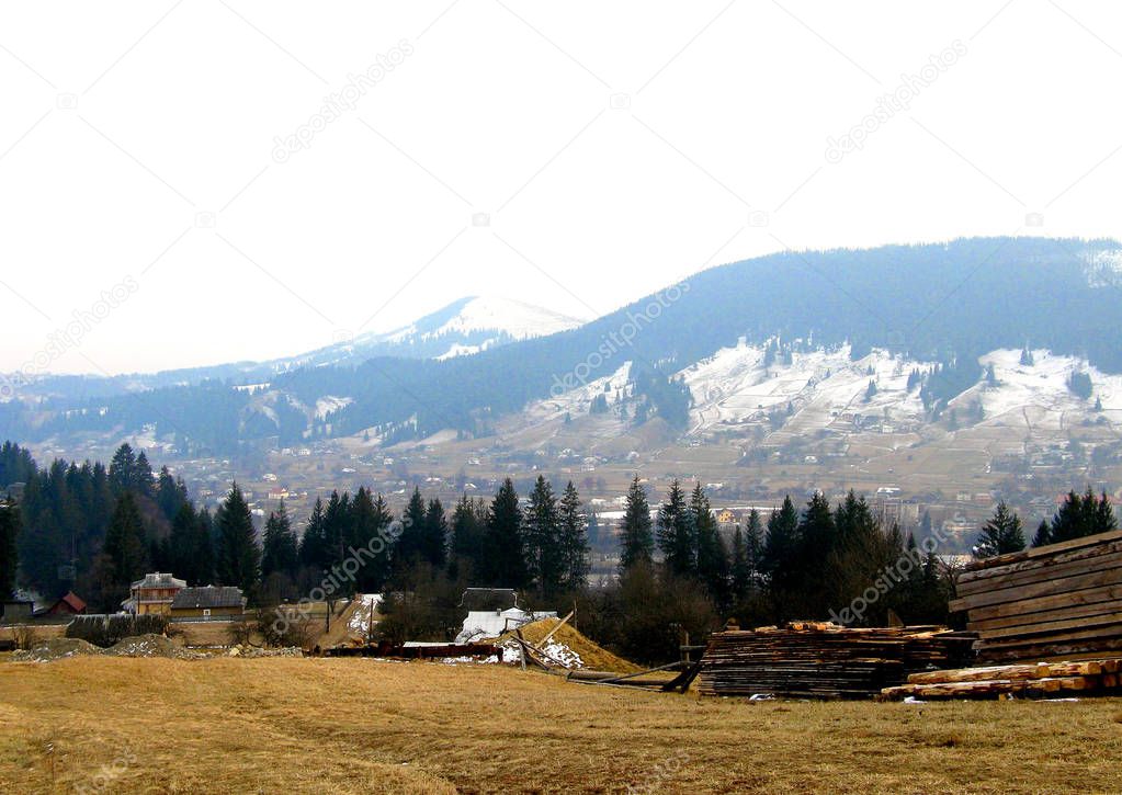 autumn mountain landscape with spruce