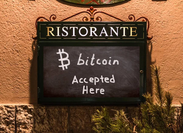 Bitcoin işareti Restoran iş kabul