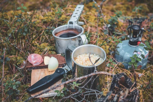 Lunch in the forest. Bushcraft — 스톡 사진