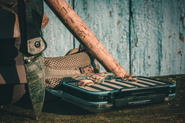 Fly fishing box. Salmon fishing lures. — Stock Photo, Image