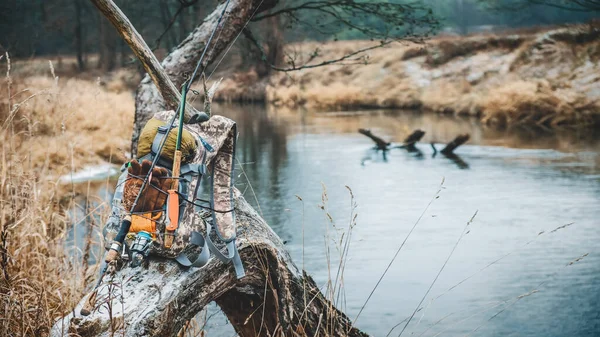 Equipo de pesca para la pesca en tierra, plegado en una mochila . —  Fotos de Stock