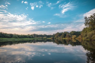 Sakin bir orman nehrinin kıyısında.