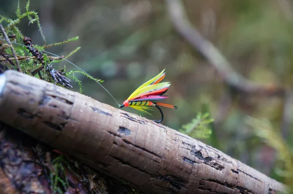 Vuela por salmón. Pesca en una mosca artificial . — Foto de Stock