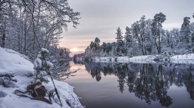 Winter fishing. Fishing gear. Fishing with spinning.
