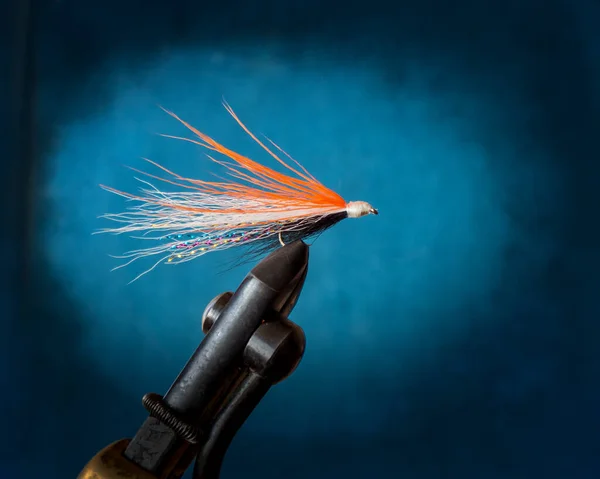 Fly tying patterns. Fishing on an artificial fly. — Stock Photo, Image