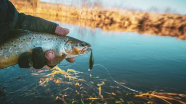 Güzel kahverengi bir alabalık dönerken yakalandı..