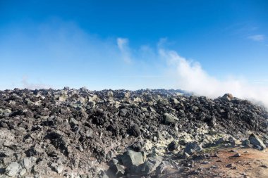Avachinsky volkanı, Kamçatka yarımadası, Rusya. Petropavlovsk-Kamçatsky şehrinin kuzeyinde, Avacha ve Nalychev nehirlerinin kesiştiği yerde aktif bir volkan..