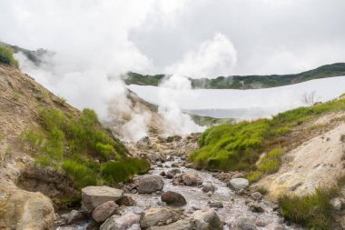Küçük Gayzerler Vadisi, Kamçatka Yarımadası, Rusya. Bu eşsiz aktif fümerol alanı, sıcak gazlar soğuk bir akarsuyun içinden geçer, onu ısıtır ve fışkıran bir etki yaratır..