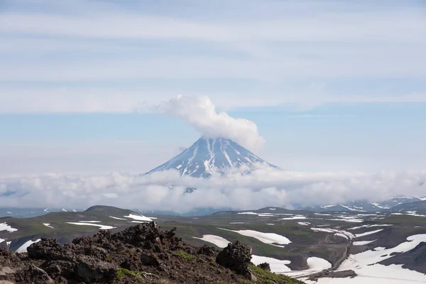 Península Kamchatka Rusia Vistas Desde Las Laderas Del Volcán Gorely —  Fotos de Stock