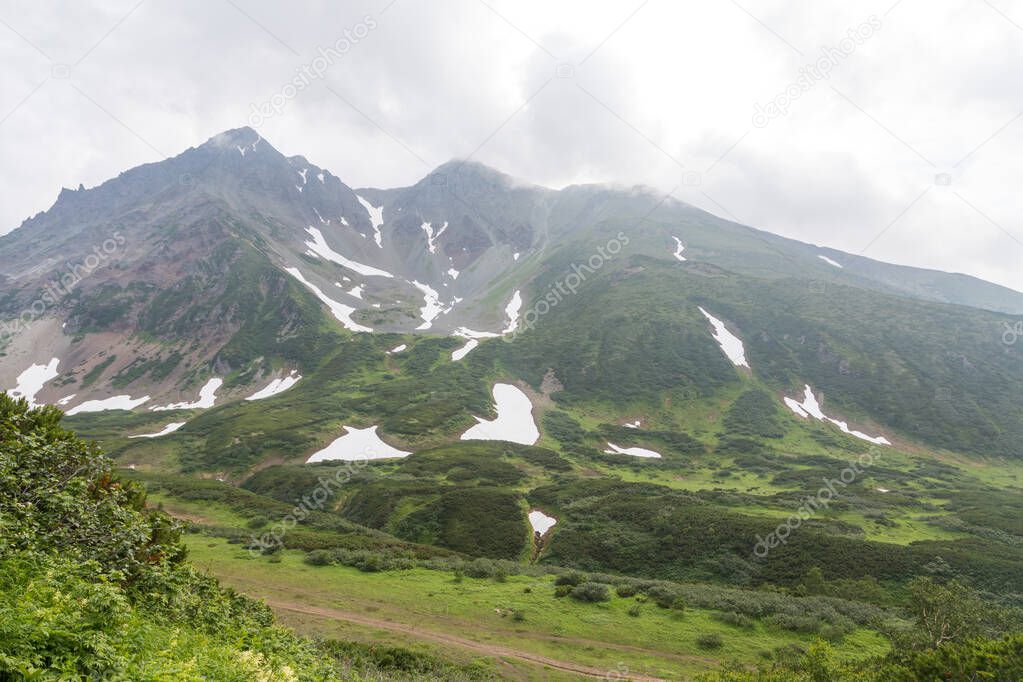 Vachkazhets mountain range, Kamchatka Peninsula, Russia. These are the remains of an ancient volcano, divided as a result of a strong eruption into several parts. Natural monument of regional importance
