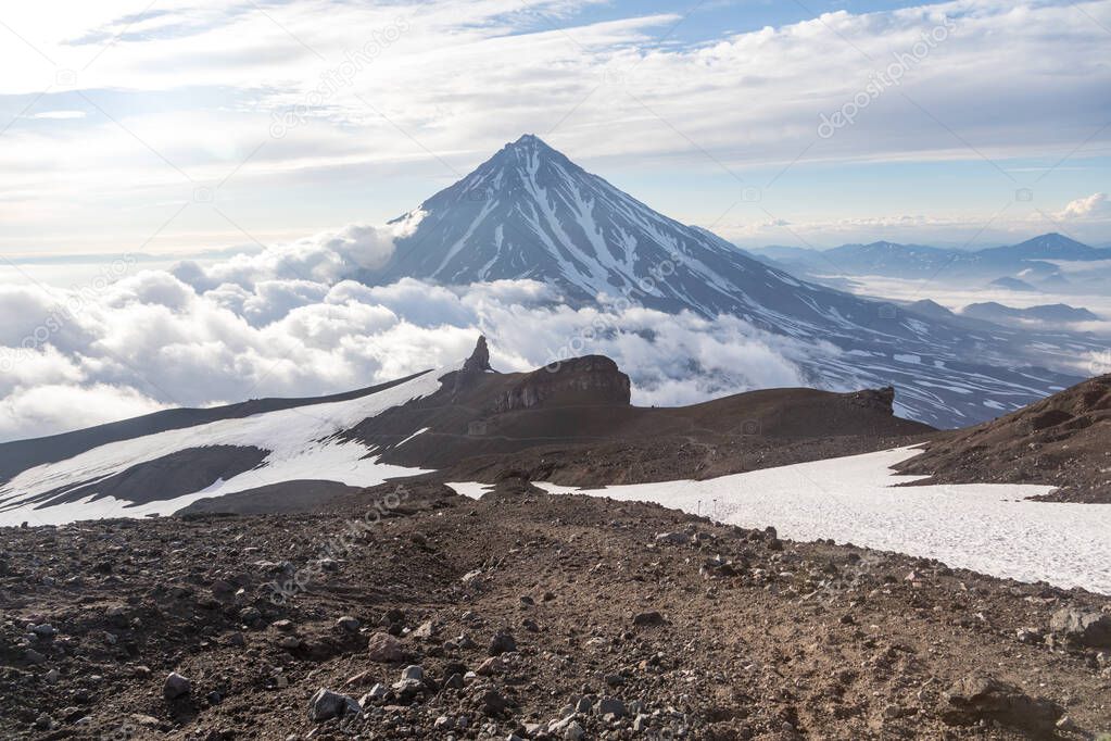 Koryaksky volcano, Kamchatka peninsula, Russia. An active volcano 35 km north of the city of Petropavlovsk-Kamchatsky. The absolute height is 3430 meters above sea level.