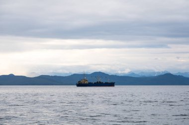AVACHA BAY, KAMCHATKA PENINSULA, RUSSIA - 16 AĞUSTOS 2018: Gezegendeki en büyük hangarlardan biri, dünyadaki herhangi bir gemiyi alabilecek kapasitede..