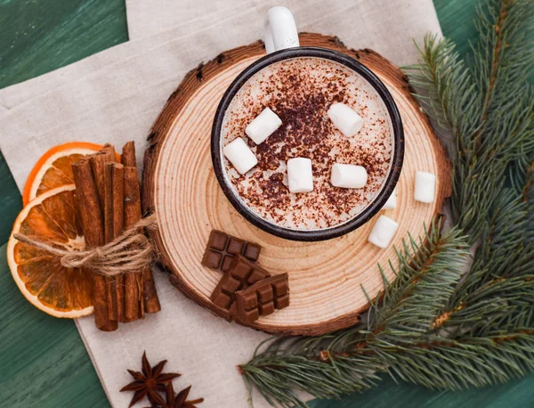 Xícara Cacau Com Marshmallow Canela Top Vie — Fotografia de Stock