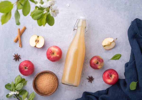 Bebida Manzana Roja Recién Hecha Casa Con Canela Azúcar Morena — Foto de Stock