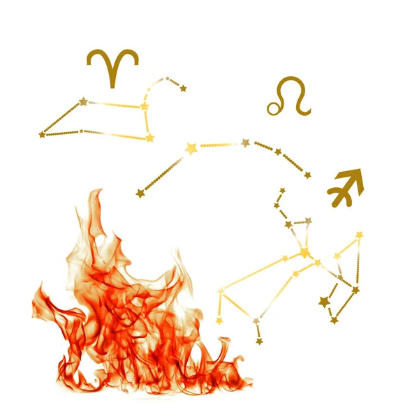 Element av brand och Zodiac tecken Skytten, Vädur, Leo — Stockfoto