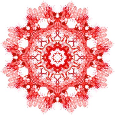 Kaleydoskop suluboya kutsal geometrinin bir elementi olarak resmedilir. Simya, din, felsefe, astroloji ve maneviyat için evrensel kırmızı arkaplan.