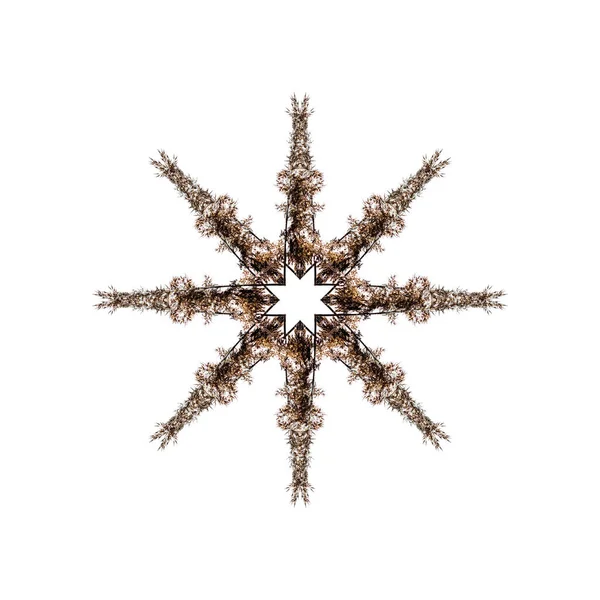 Mandala Gwiazdka Gałązek Białym Tle Płatki Śniegu Wykonane Suchej Trawy — Zdjęcie stockowe