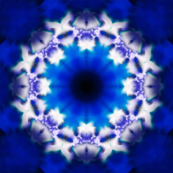 抽象色鮮やかな青光沢と催眠コンセプト対称パターン装飾万華鏡の動き幾何学的な円 — ストック写真