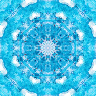 Kaleydoskop suluboya kutsal geometrinin bir elementi olarak resmedilir. Simya, din, felsefe, astroloji ve maneviyat için evrensel mavi arkaplan.