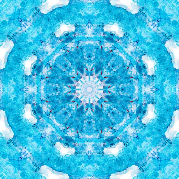 神聖幾何学の要素として万華鏡水彩画 錬金術 占星術 精神性のための普遍的な青の背景 — ストック写真